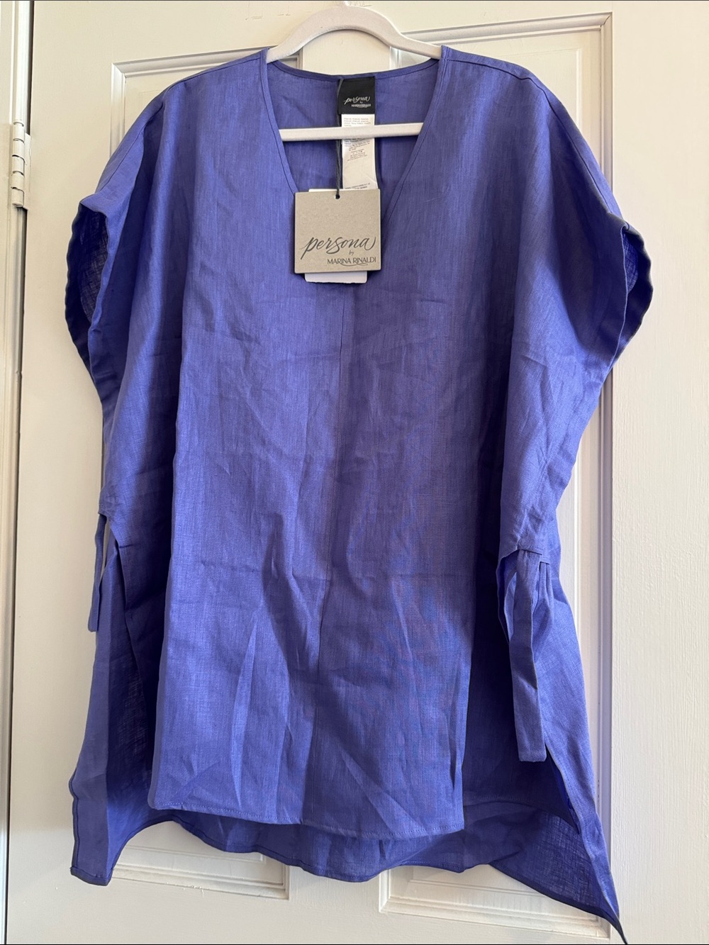 Persona by Marina Rinaldi Purple V-Neck Linen Poncho with Adjustable Ties